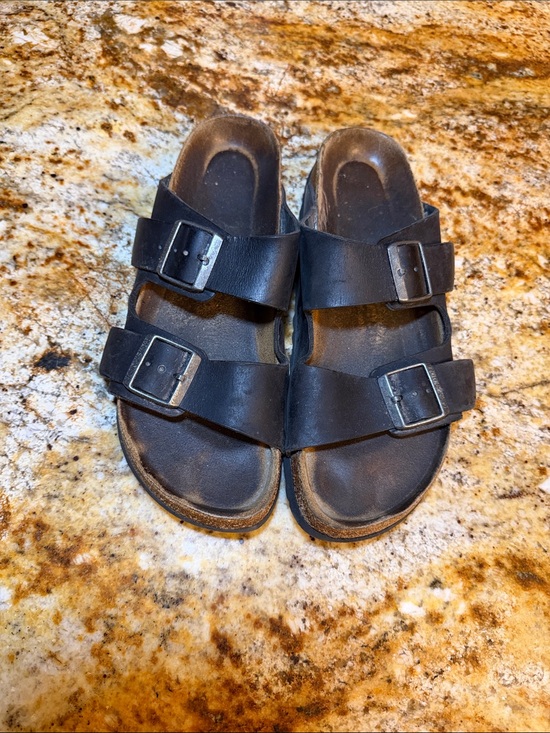 Birkenstock Shoes - Birkenstock Black Two-Strap Leather Sandals